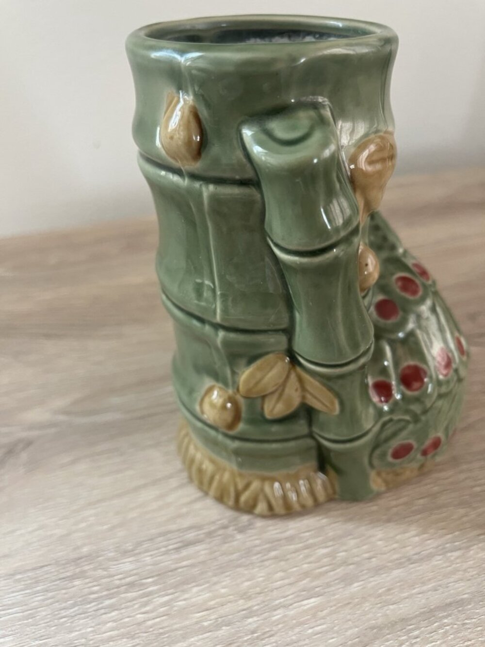 Vintage Tiki Mid Century Japanese Peacock Bamboo Planter Vase Ceramic 1950s  60s - Picture 6 of 13